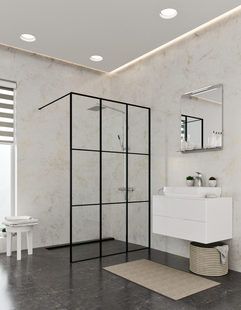 Afina 1900x900 з прозорим склом чорна сталь